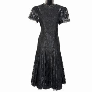 VTG 80s BLACK LACE DRESS VICTORIAN WEDNESDAY ADAMS WHIMSIGOTH WITCHY GOTH 9 10